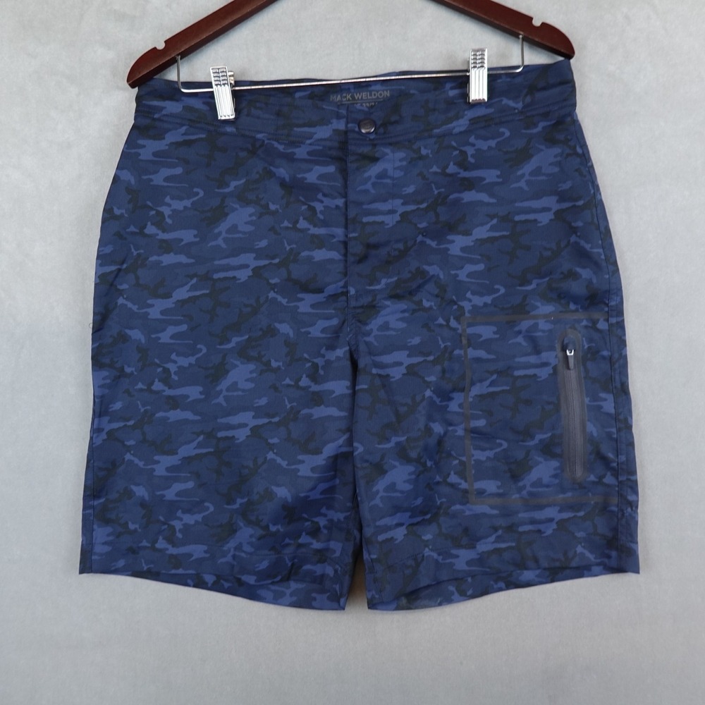 Mack Weldon Board Shorts Mens 33/34 Blue Camo Swim Trunks Unlined Drawstring